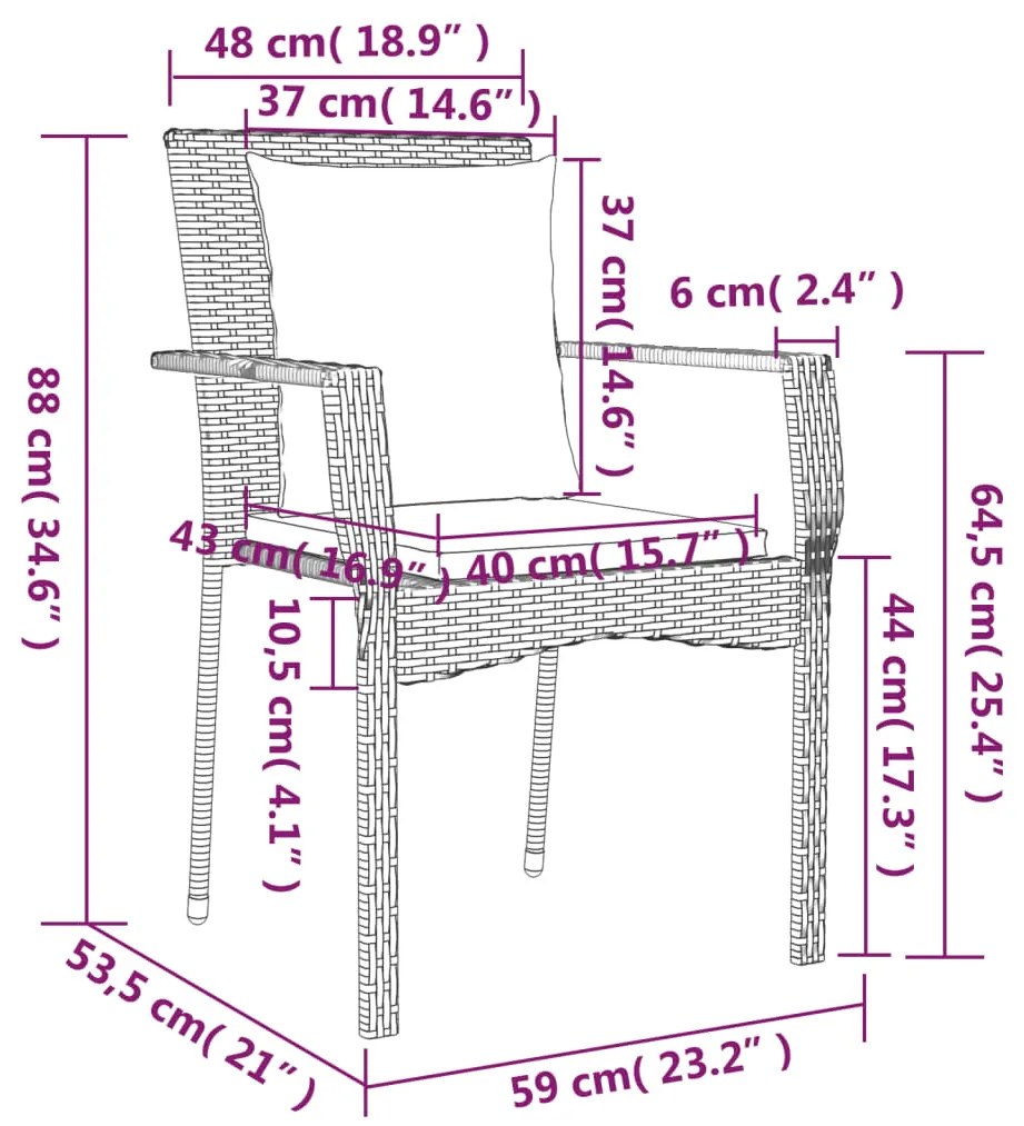 9 pcs conjunto de jantar p/ jardim c/ almofadões vime PE cinza