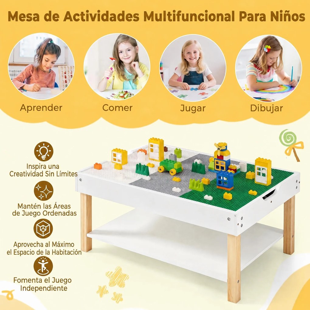 Mesa Infantil de Atividades, 81 x 55 x 40 cm, Tampo Reversível 2 em 1, Branco