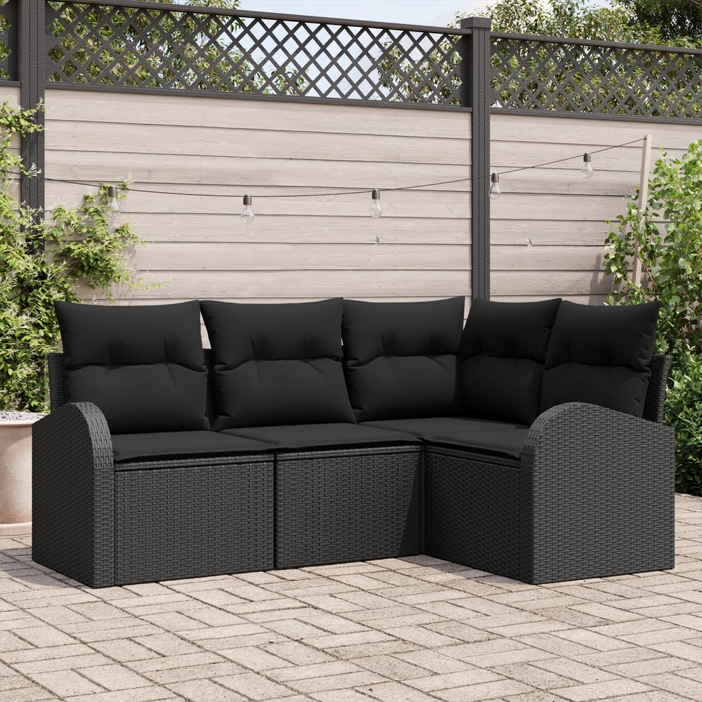 Conjunto de Sofá para Jardim vidaXL 4 Peças com Almofadas Preto Vime P