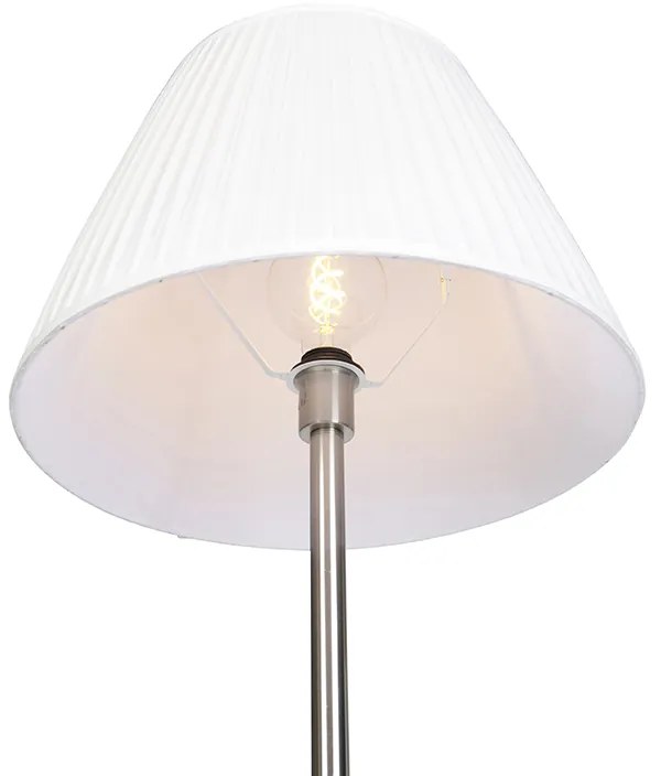 Candeeiro de pé moderno em aço com cúpula branca plissada 45 cm - Simplo Moderno