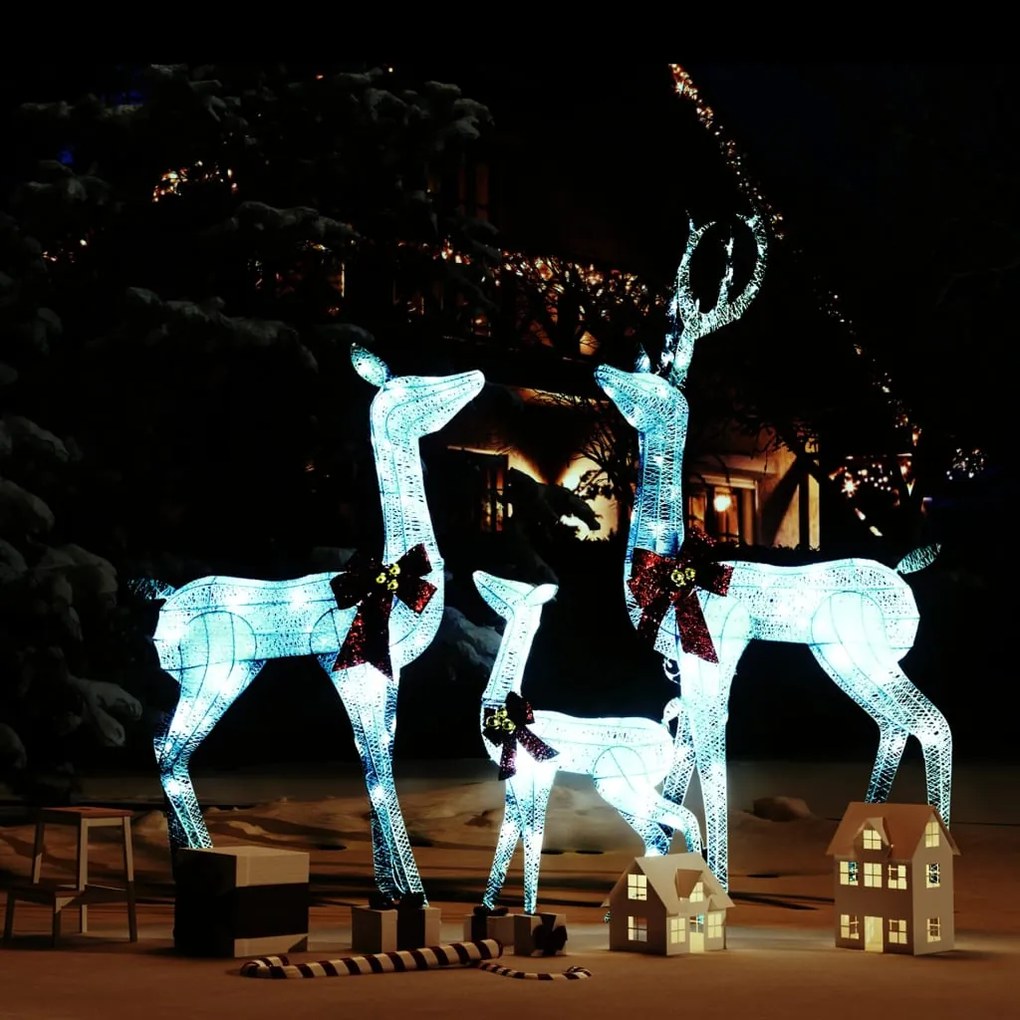 329771 vidaXL Família renas decorativas Natal 201 luzes LED branco/prateado