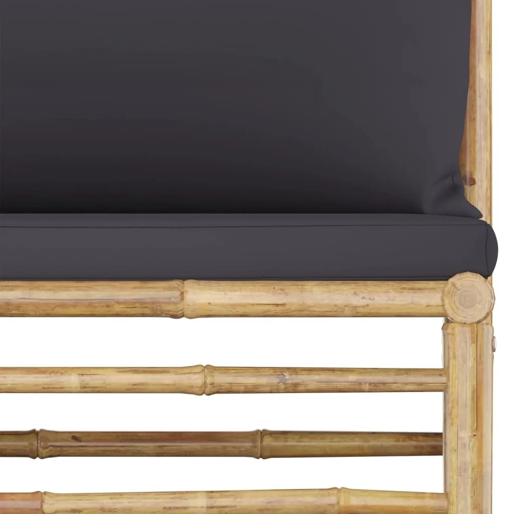 7 pcs conj. lounge jardim em bambu c/ almofadões cinza-escuro