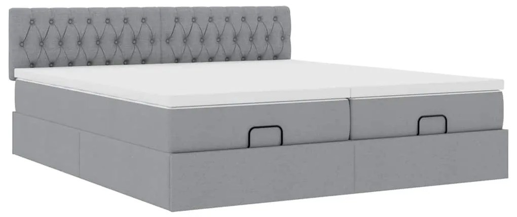 Estrutura de cama otomana com colchões tecido cinzento claro