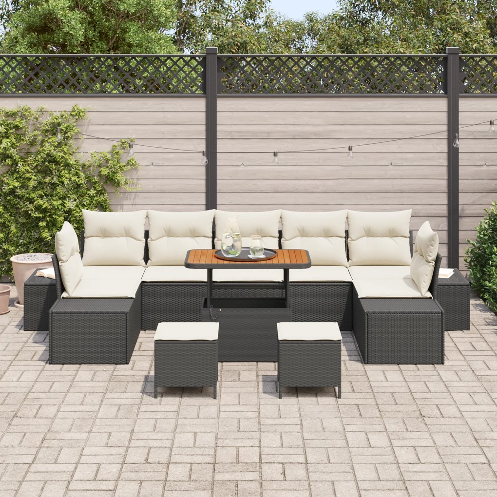 Conjunto de Sofá de Jardim vidaXL de 10 Peças com Almofadas Preto Ratt