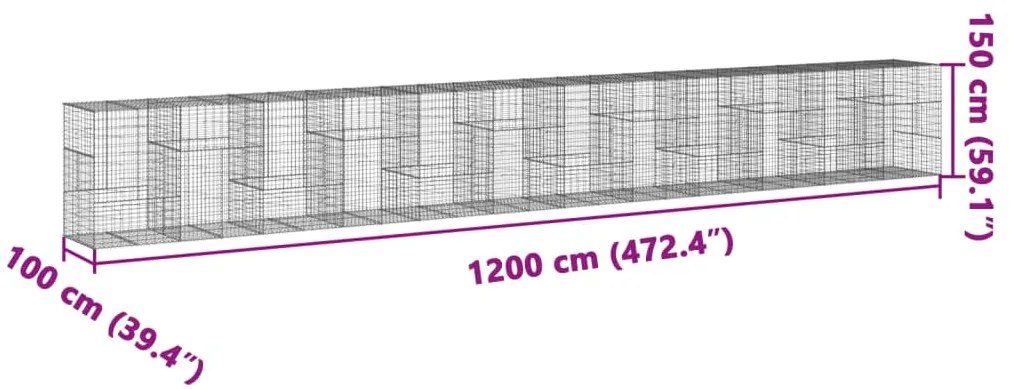 Cesto gabião com cobertura 1200x100x150 cm ferro galvanizado