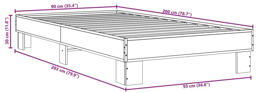Estrutura de cama derivados de madeira e metal cinzento sonoma