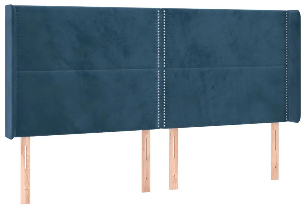 Cama box spring c/ colchão/LED 160x200 cm veludo azul-escuro