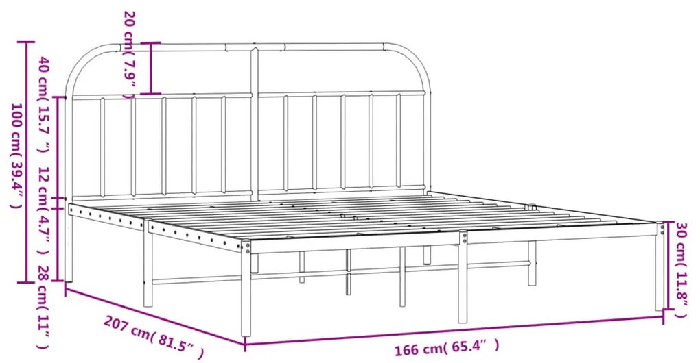 Estrutura de cama com cabeceira 160x200 cm metal branco