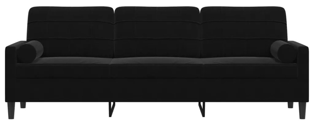 Sofá 3 lugares c/ almofadas decorativas 210 cm veludo preto