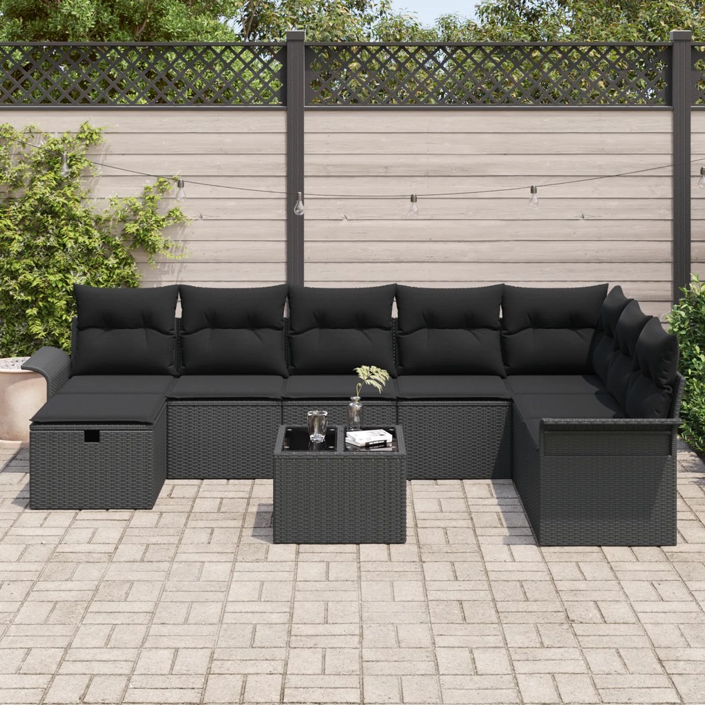Conjunto de Sofá para Jardim vidaXL de 9 Peças com Almofadas Rattan Pr