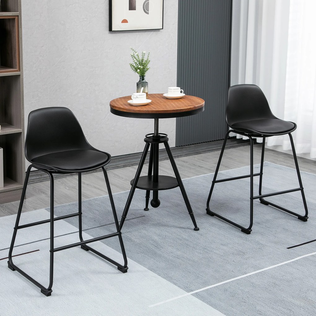 HOMCOM Conjunto de 2 Bancos Altos de Cozinha Estofados em PU Bancos de Bar com Base Antiderrapante e Apoio para os Pés Estilo Moderno Carga Máxima 120kg 43x43x97,5cm Preto