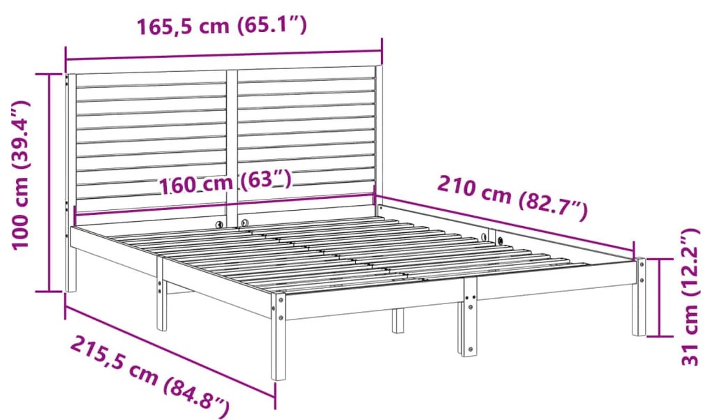 Cama extra longa sem colchão 160x210 cm madeira maciça