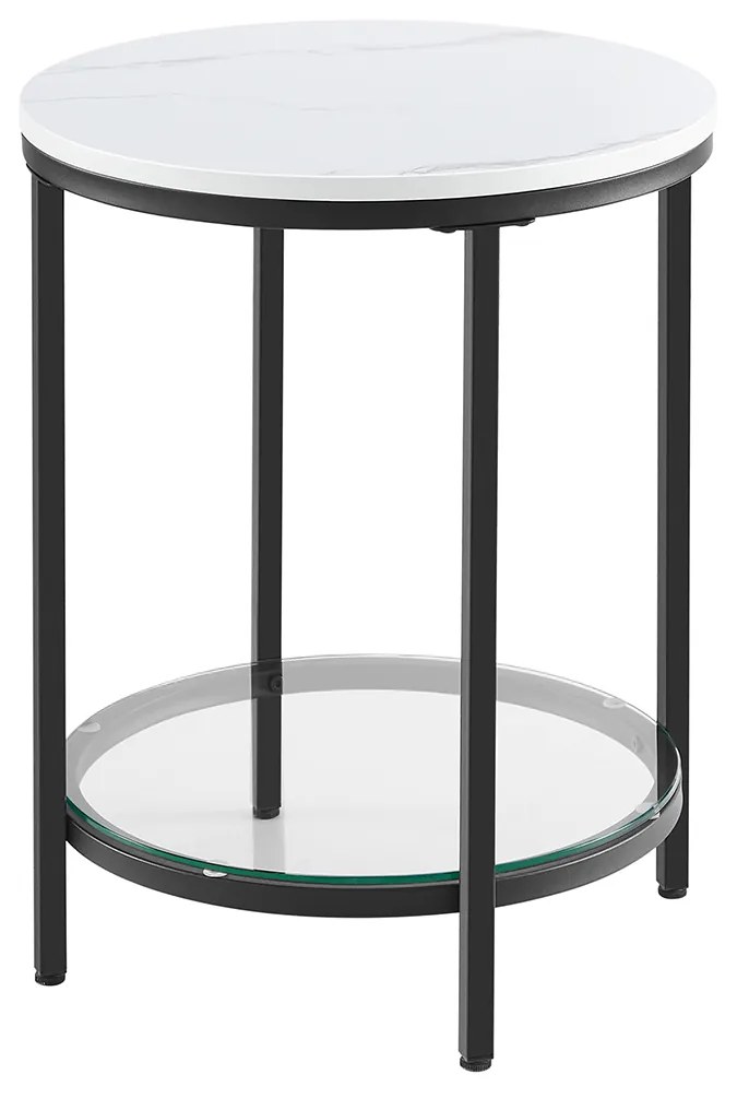 Mesa lateral VASAGLE Mesa de cabeceira 2 níveis Madeira aglomerado Vidro temperado Sala de estar Estudo Espaços pequenos Moderno Branco Efeito mármore Moldura preta LET285B13