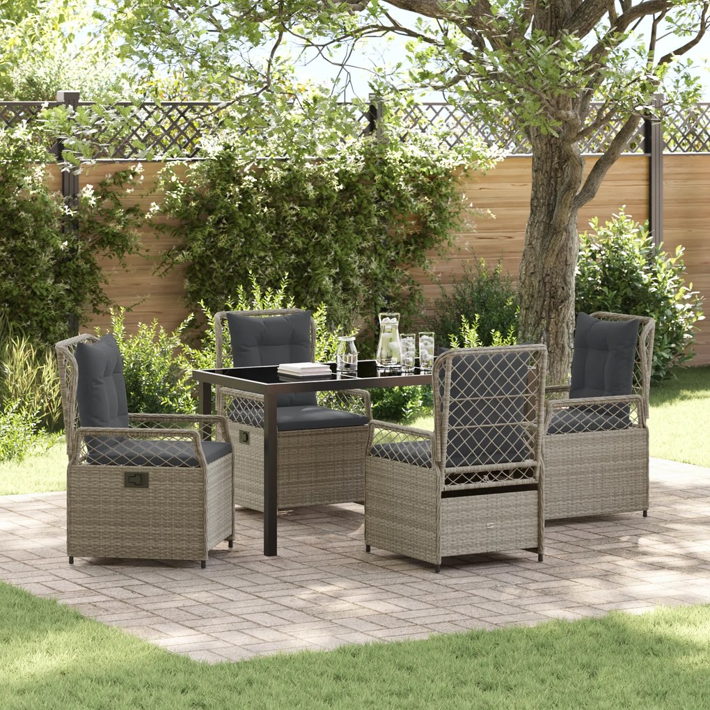vidaXL Conjunto de Jantar de Jardim de 5 Peças em Rattan Poliéster Cinza Claro
