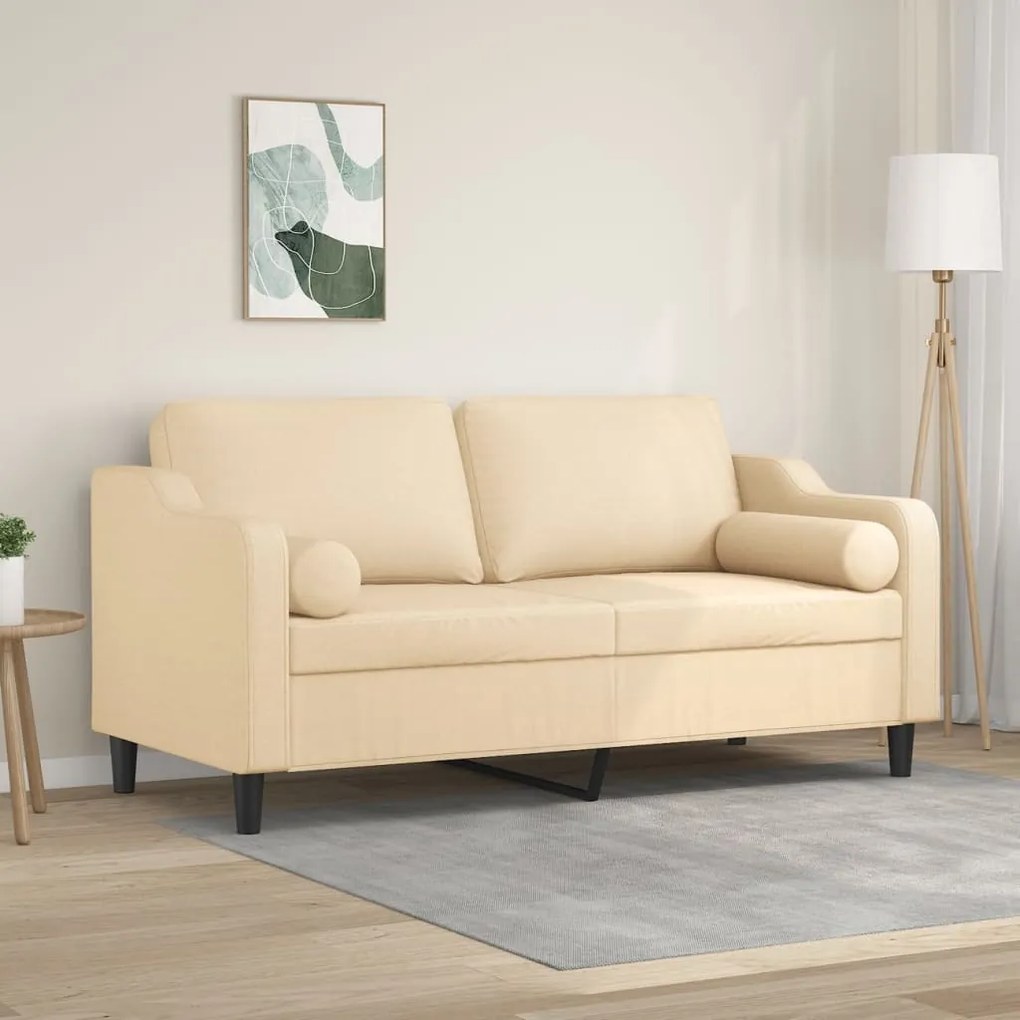vidaXL Sofá 2 lugares c/ almofadas e almofadões 140cm tecido cor creme