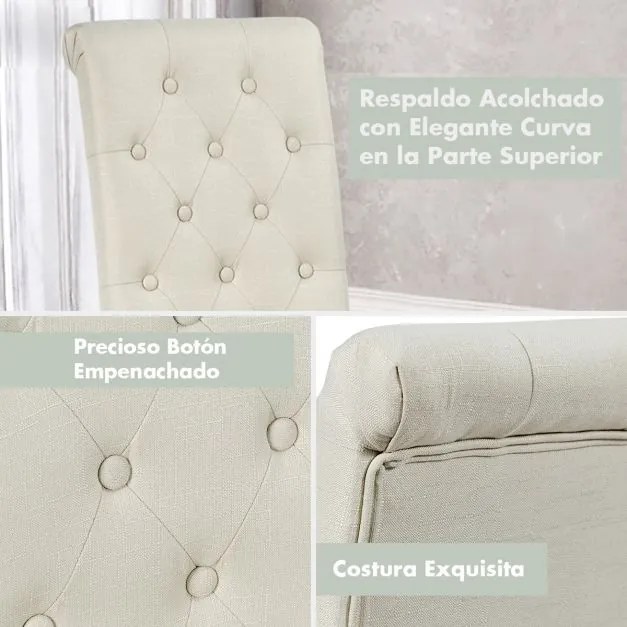 Conjunto de 2 cadeiras de jantar com encosto e assento largo com pernas de madeira e pés ajustáveis 43,5 x 61 x 100 cm bege