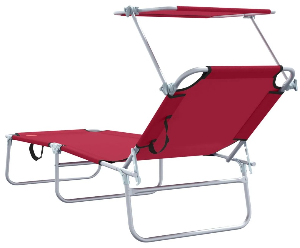 Espreguiçadeiras Dobráveis 2 pcs com Toldo Vermelho Tecido Oxford 600D