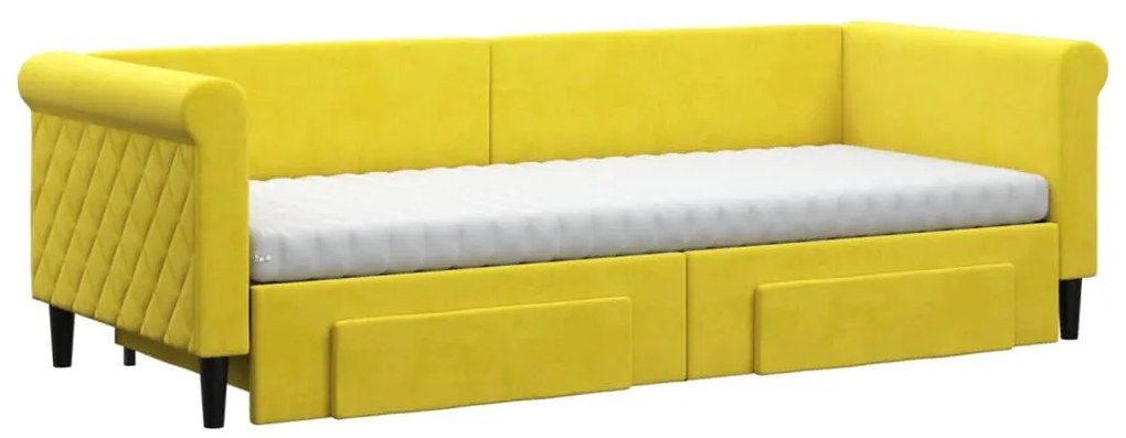 Sofá-cama com gavetão e gavetas 80x200 cm veludo amarelo