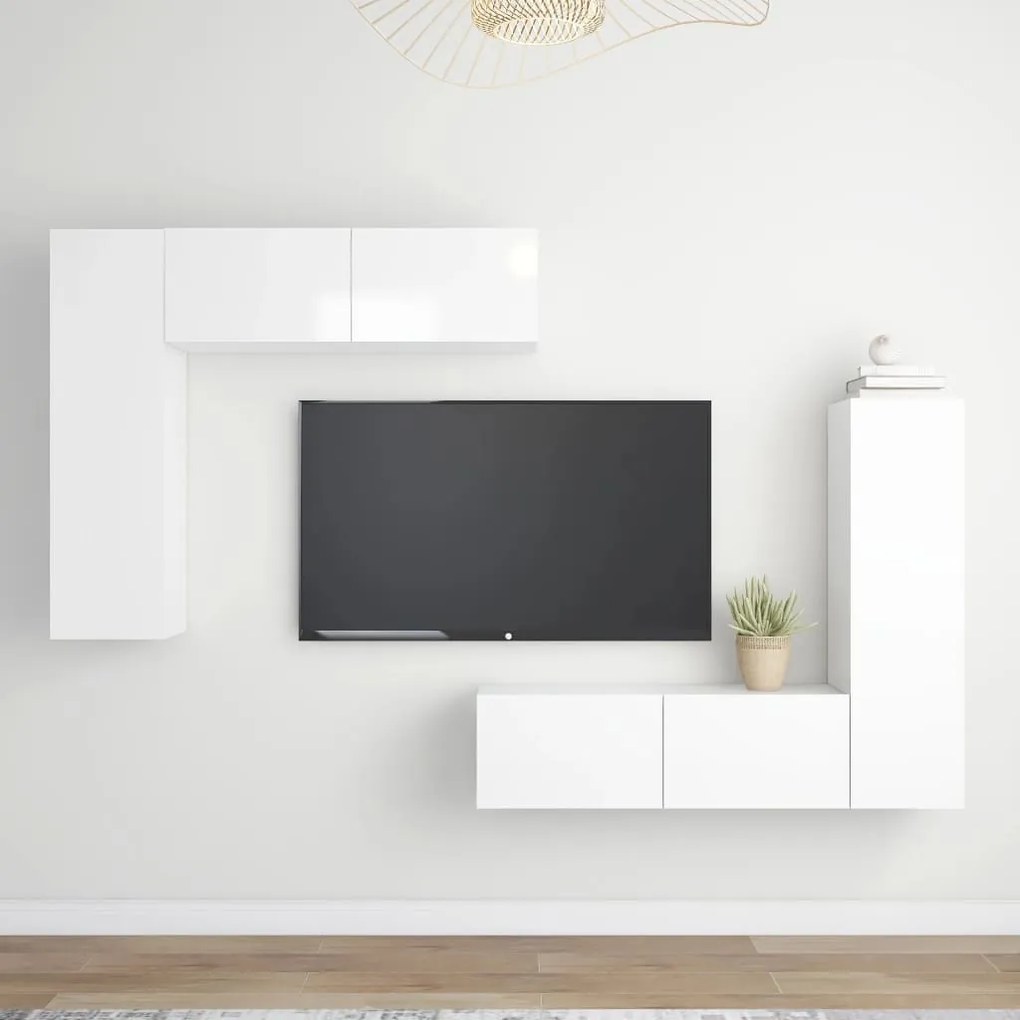 vidaXL 4 pcs conjunto móveis de TV derivados madeira branco brilhante