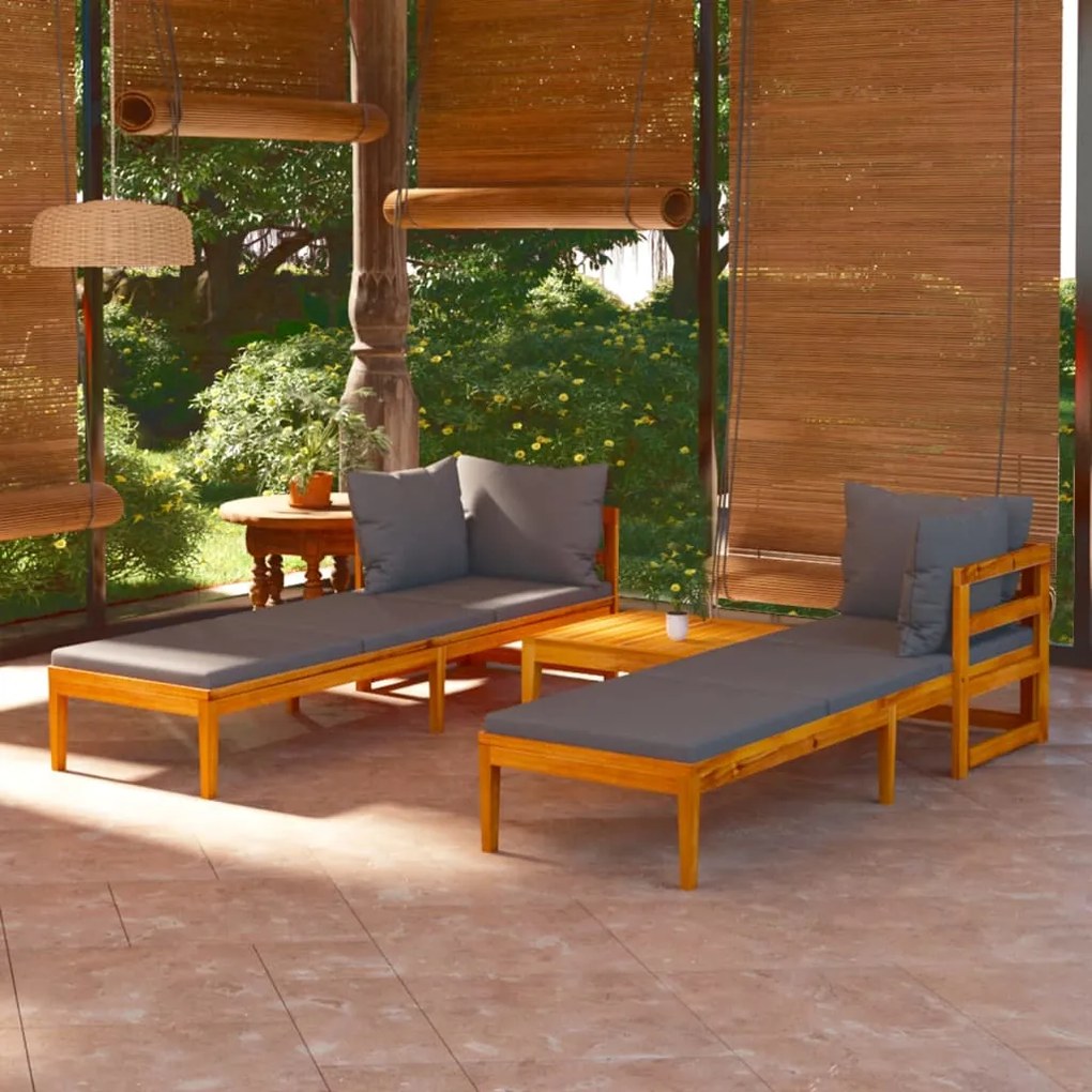 vidaXL 3 pcs conj. lounge de jardim c/ almofadões cinza-escuro acácia