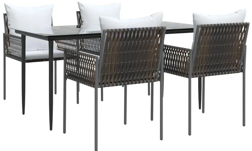 5 pcs conjunto de jantar p/ jardim c/ almofadões vime PE e aço