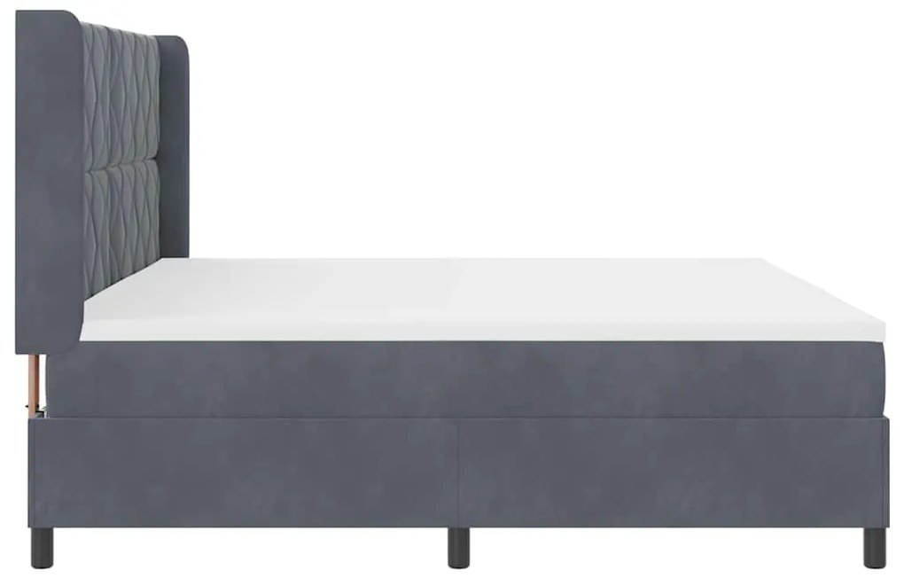 Cama Box Spring com Colchão &amp; LED Cinza Escuro 200x200 cm Veludo