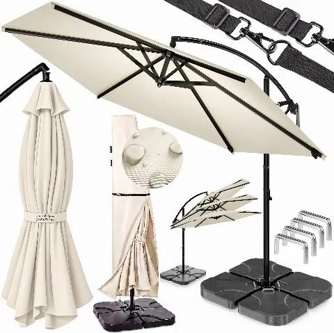 Conjunto completo de guarda-sol de 350 cm, incluindo 4 pesos e capa de proteção creme