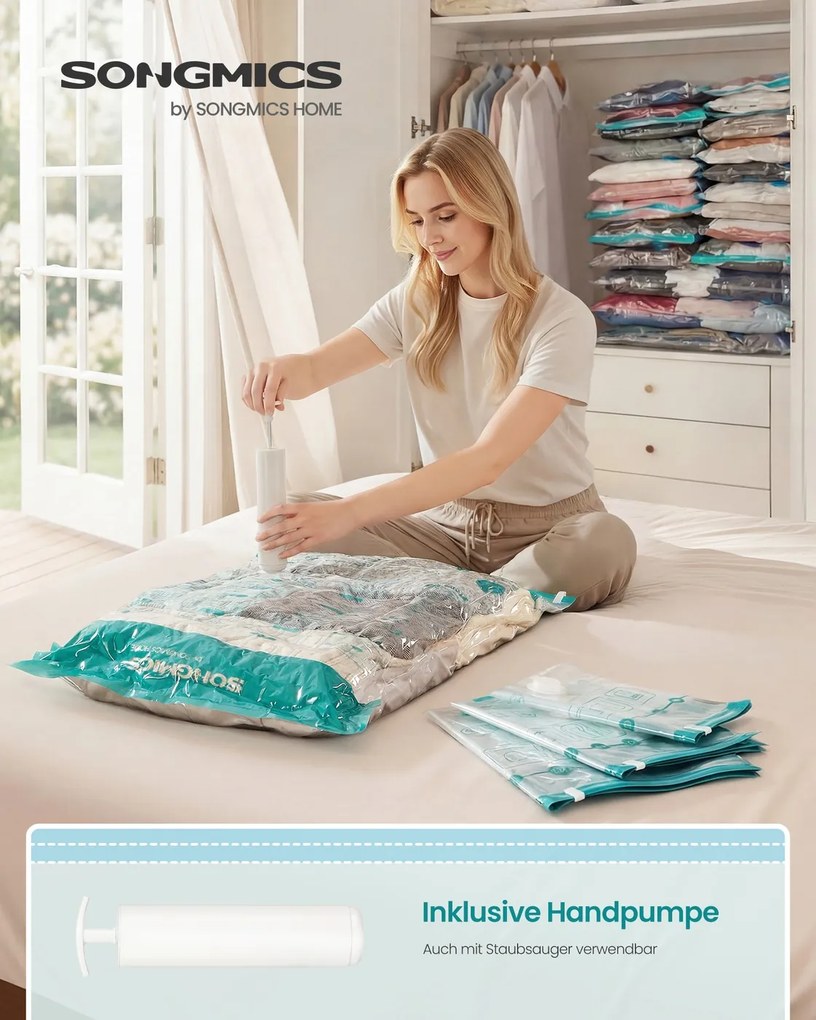 Conjunto 8 Sacos de vácuo 8 saquinhos (2S+3M+3L), sacos para vestuário e roupa de cama Transparente