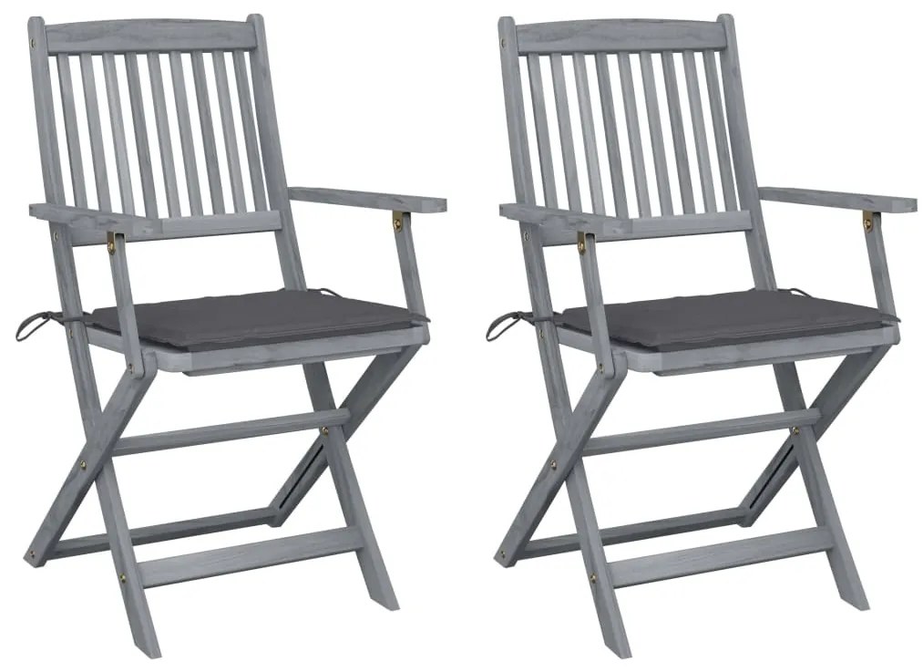 vidaXL Cadeiras exterior dobráveis c/ almofadões 2 pcs acácia maciça