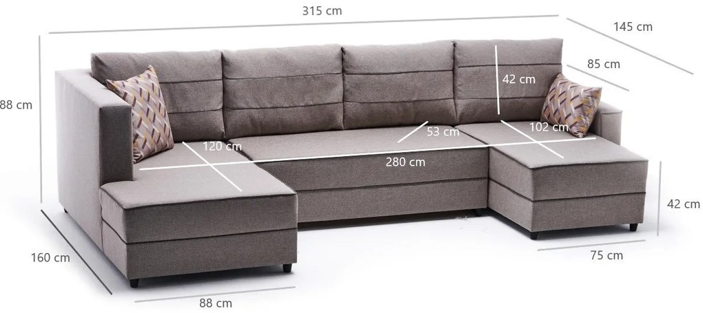 Sofá-cama de canto Ece – Creme – 315 cm x 88 cm x 160 cm