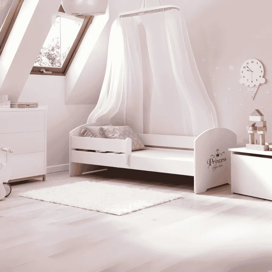 Cama infantil Luk com ilustração 140x70 branca - colchão e estrado incluído