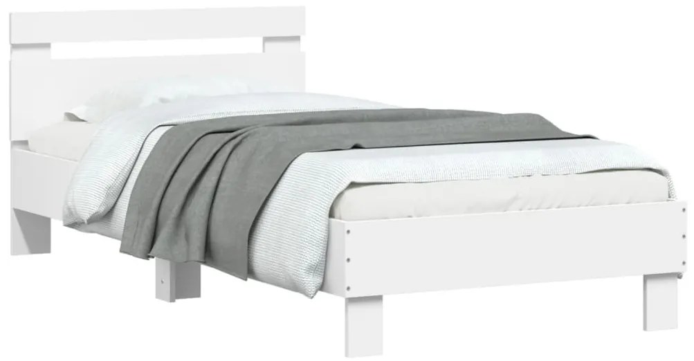 Estrutura de cama com cabeceira e luzes LED 90x200 cm branco
