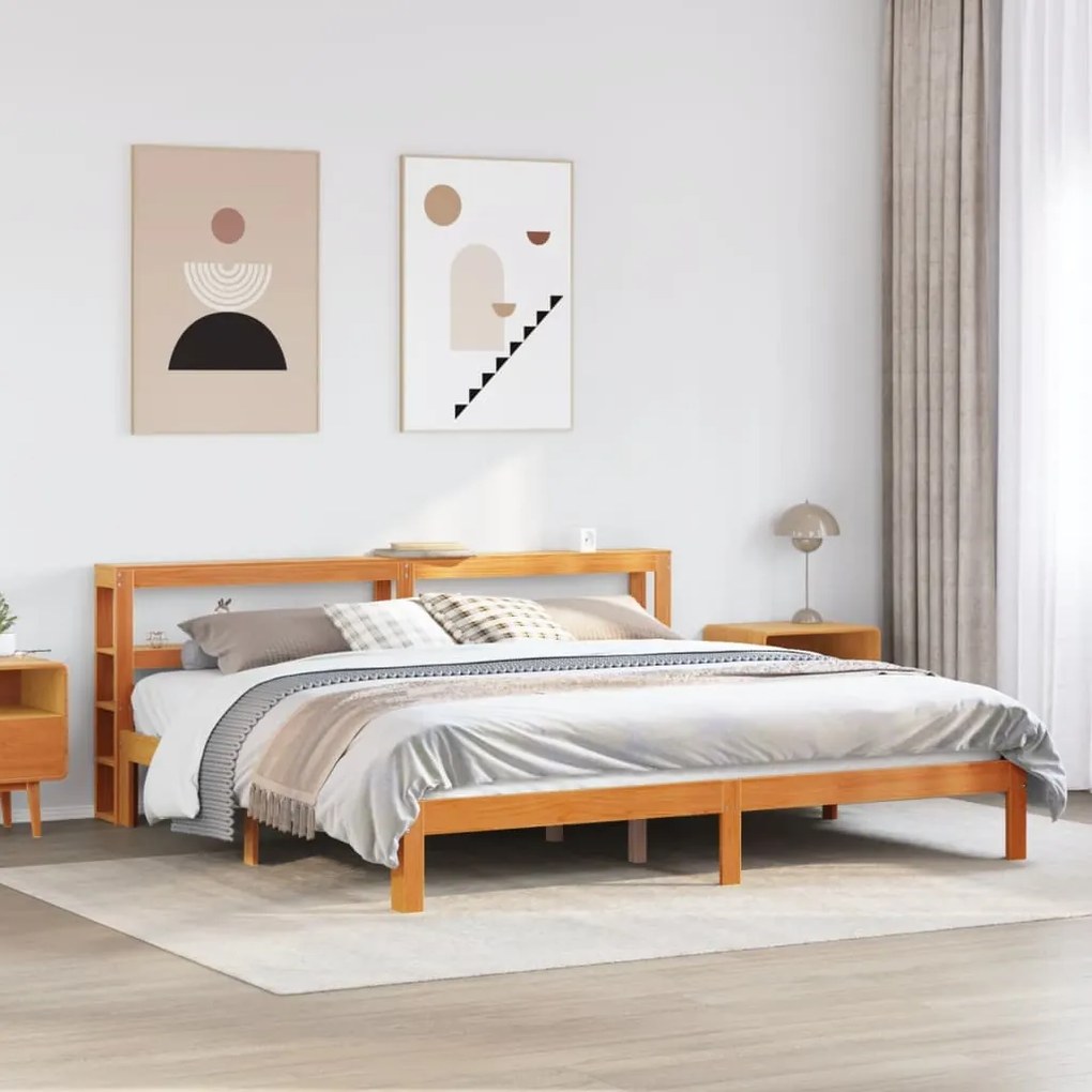 Cama sem colchão 180x200 cm pinho maciço castanho-mel