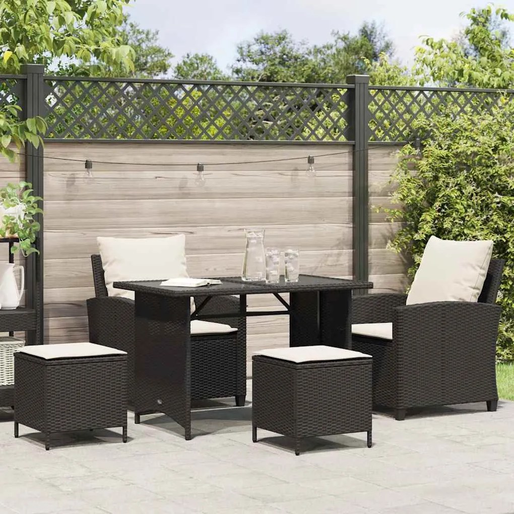 4 pcs conjunto de sofás para jardim c/ almofadões vime PE preto