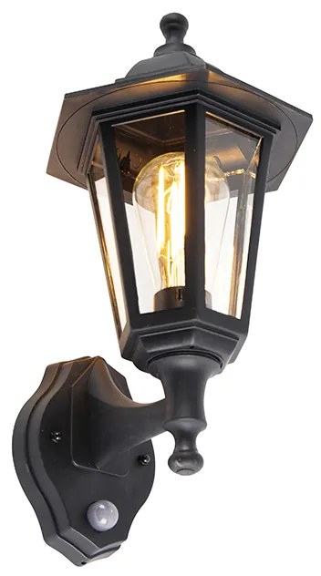 Candeeiro de parede exterior clássico preto com sensor de movimento - New Haven Clássico / Antigo