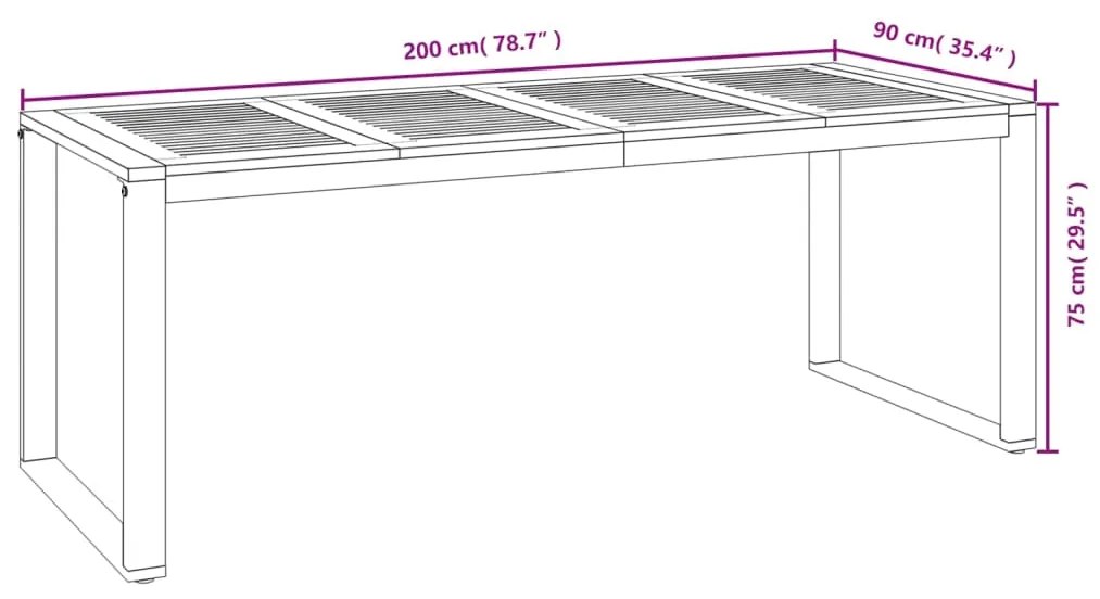 Conj. jantar p/ jardim 9 pcs madeira de acácia maciça e metal