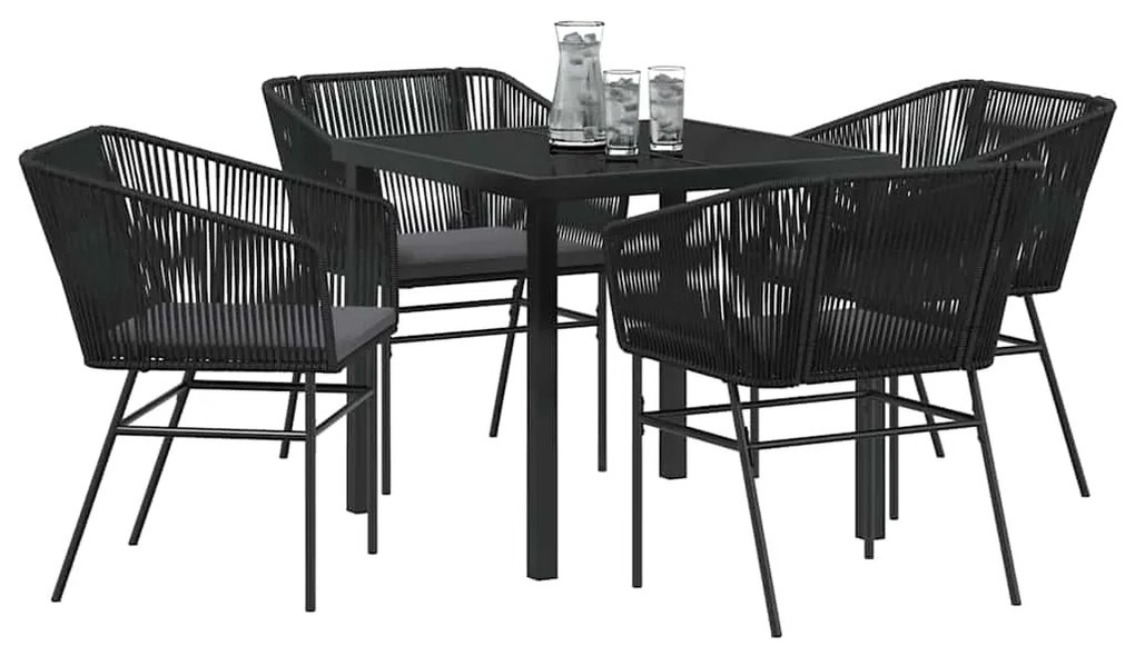 Conjunto de Jantar de Jardim com 5 Peças e Almofadas Pretas de Rattan