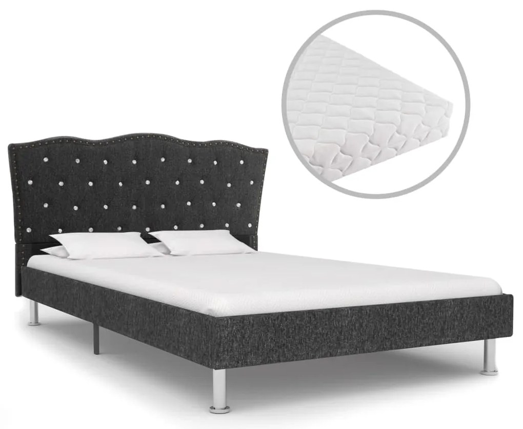 vidaXL Cama com colchão 140x200 cm tecido cinzento-escuro