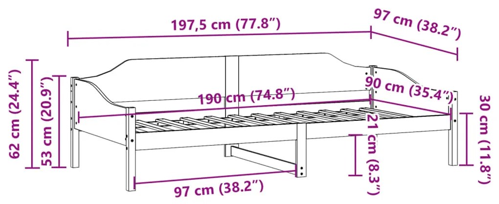 Cama sem colchão 90x190 cm madeira de pinho maciça
