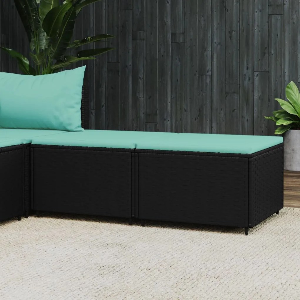 vidaXL Apoios de pés para jardim com almofadões 2 pcs vime PE preto
