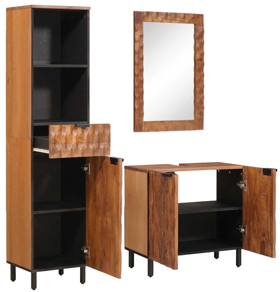 vidaXL Conjuntos de Banheiro com gaveta 3 pcs Acácia Marrom Winish