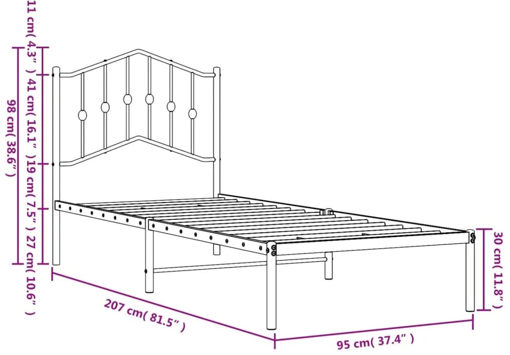 Estrutura de cama com cabeceira 90x200 cm metal branco