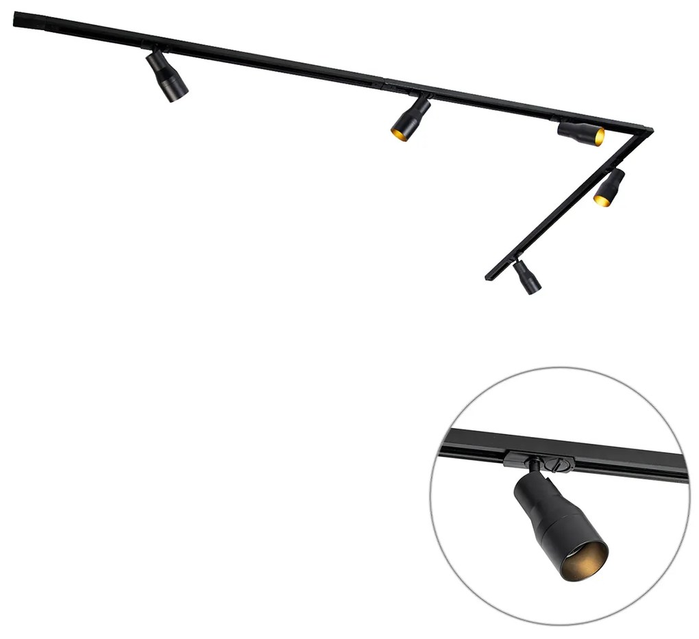 Sistema de iluminação de trilho moderno com 5 focos preto 1-fase - Iconic Kohua