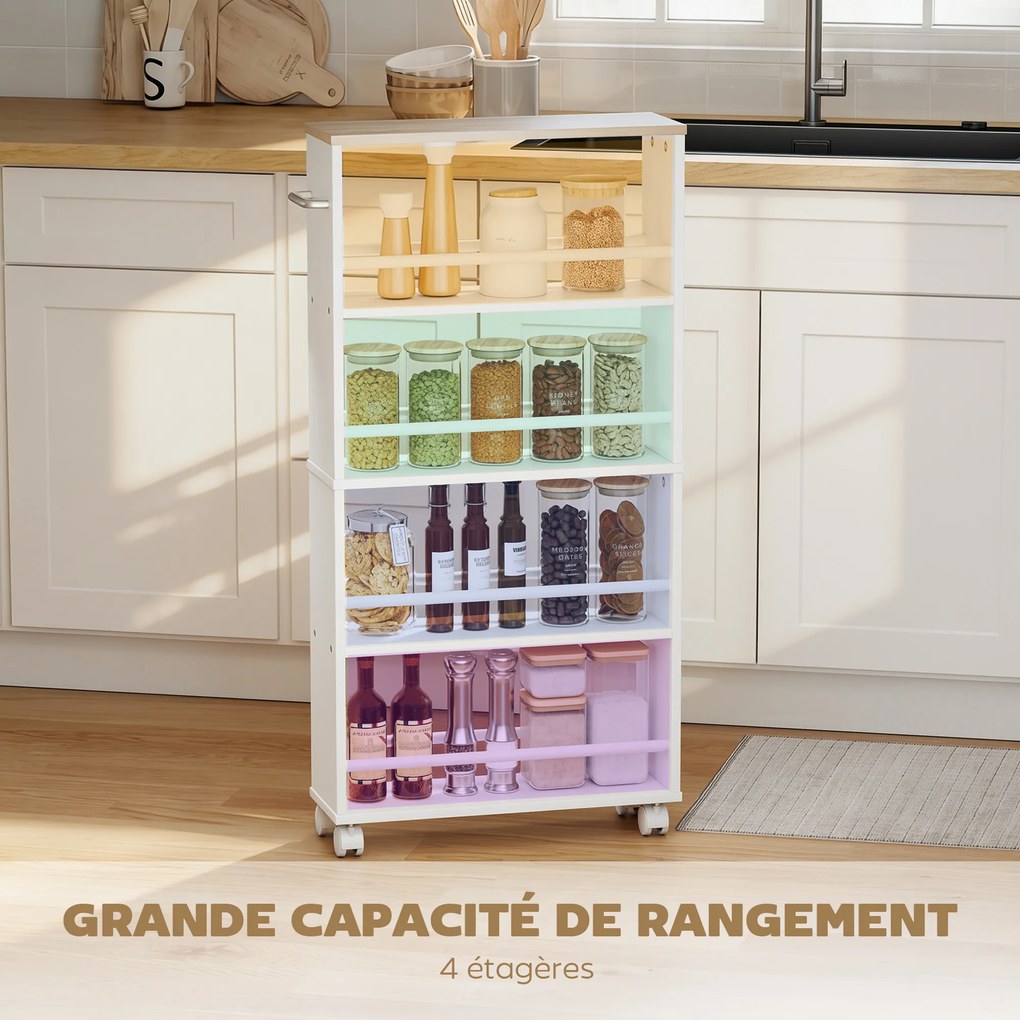 Carrinho cozinha de Arrumação Estreito, 45 x 15 x 91 cm, 4 Níveis, Branco