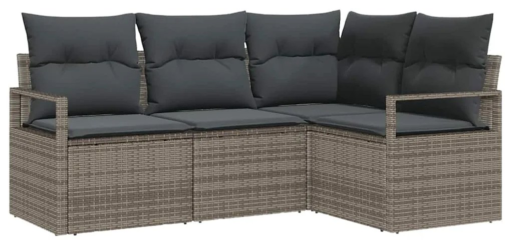 Conjunto de Sofá de Jardim 4 Peças com Almofadas Cinzas em Rattan Sint