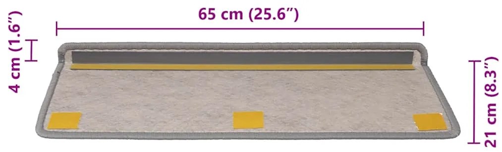 Tapetes escada adesivos aspeto sisal 30 pcs 65x21x4cm platina
