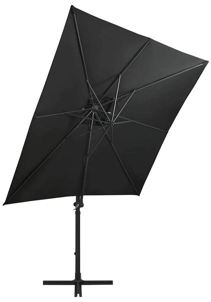 Guarda-sol jardim cantilever c/ poste e luzes LED 250 cm preto
