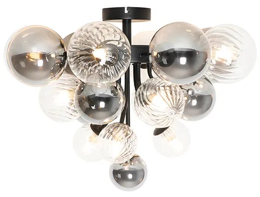 Candeeiro de teto preto com vidro fumê e transparente 10 luzes - Bonnie Art Deco