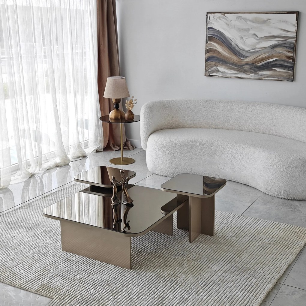 Conjunto de Mesas de Centro Jazz – Bege e Bronze – 80x30x80 cm, 40x35x