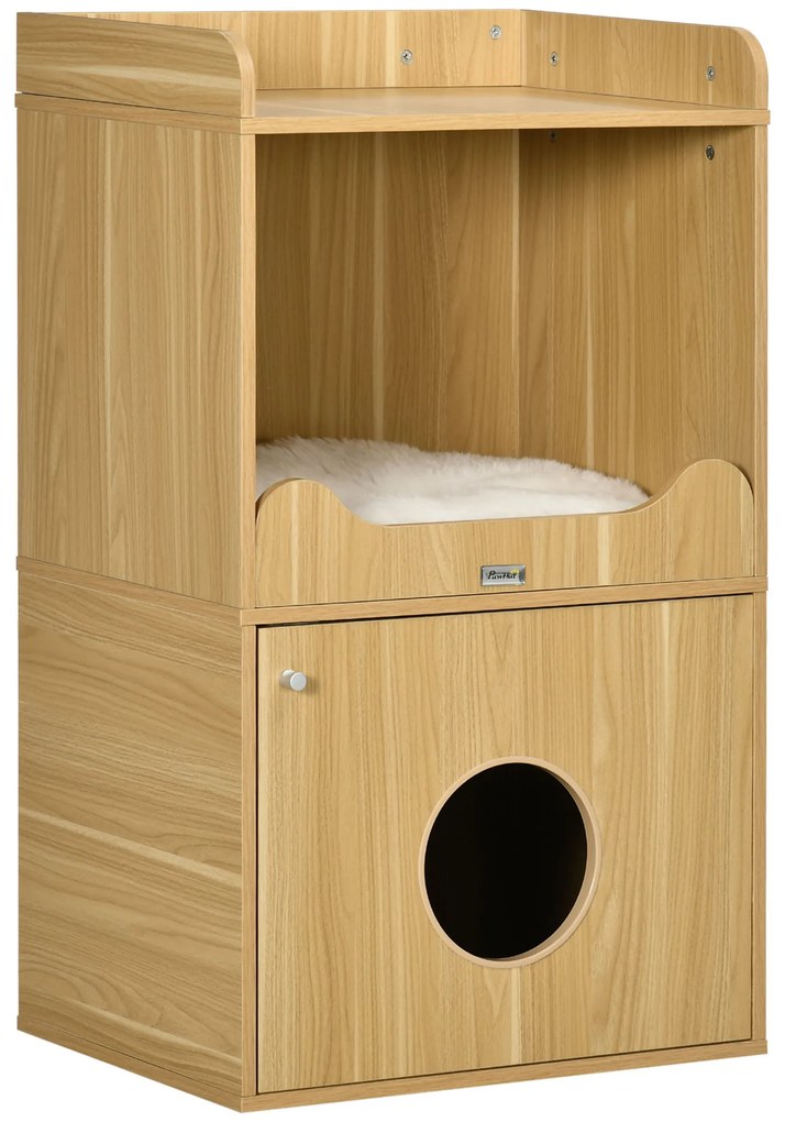 Pawhut Casa de Banho para Gato Móvel Caixa de Areia para Gato 3 Níveis Compartimento Fechado Por Uma Porta 1 Almofada 60x45x103 cm | Aosom Portugal